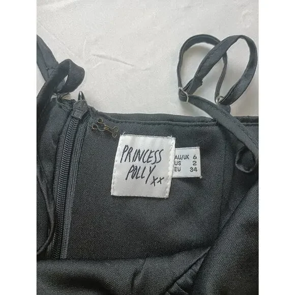 Princess Polly Black Lace Faux Silk Slip Dress Whimsigoth Goth Punk Retro Size 2 - Picture 3 of 5